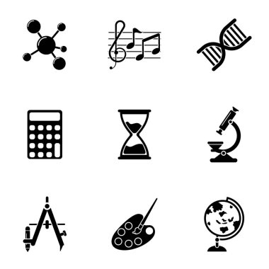 Okul dersi simge vektörü belirlendi. matematik, coğrafya, müzik, güzel sanatlar, biyoloji ve daha fazlası