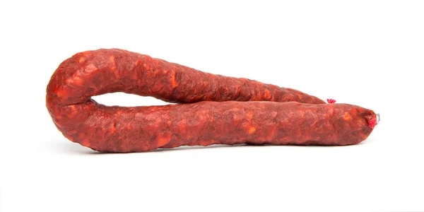 Spanyol Chorizo Kolbász Fehér Háttér — Stock Fotó