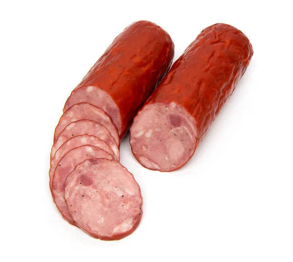 Smoked Ham Sausage or Pork Wurst, isolated on a white background.