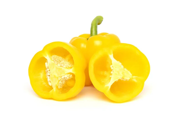Whole Half Yellow Bell Pepper Paprika Isolated White Background — Stock Photo, Image