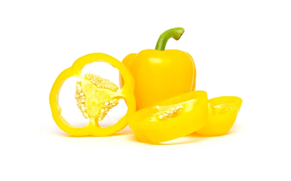 Whole Sliced Yellow Bell Pepper Paprika Isolated White Background — Stock Photo, Image