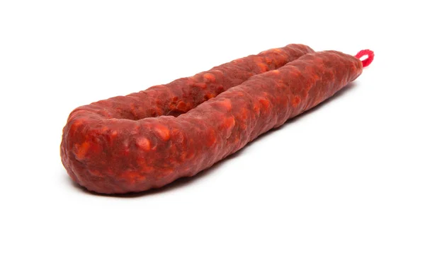 Spaanse Chorizo Worst Witte Achtergrond — Stockfoto