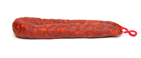 Spaanse Chorizo Worst Witte Achtergrond — Stockfoto