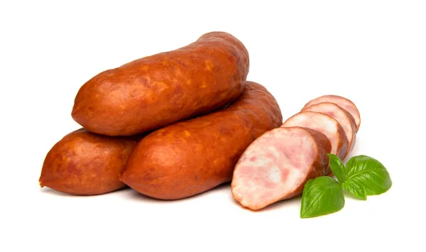 Smoked Pork Sausages Grill Isolated White Background — Stock Photo, Image