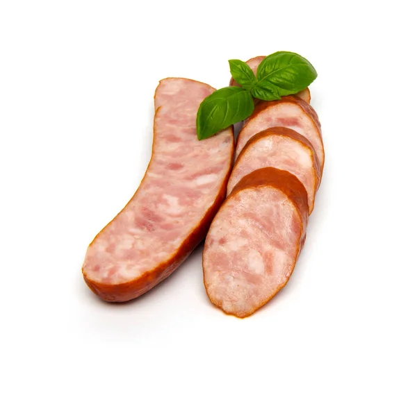 Smoked pork sausages for grill, isolated on white background.