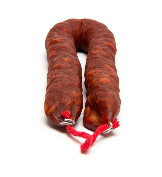 Spaanse Chorizo Worst Witte Achtergrond — Stockfoto