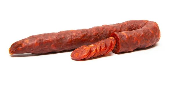 Spaanse Chorizo Worst Witte Achtergrond — Stockfoto