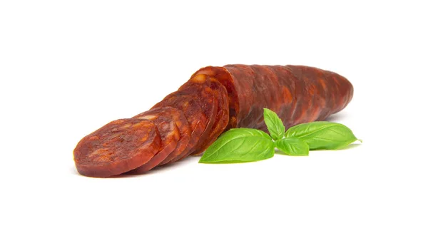 Španělské Chorizo Klobásou Bílém Pozadí — Stock fotografie