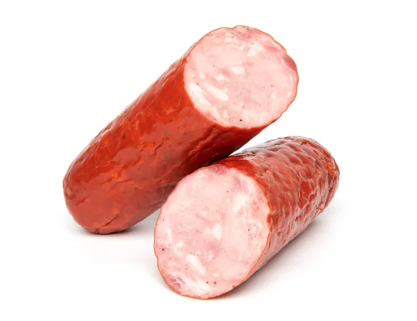 Smoked Ham Sausage or Pork Wurst, isolated on a white background.