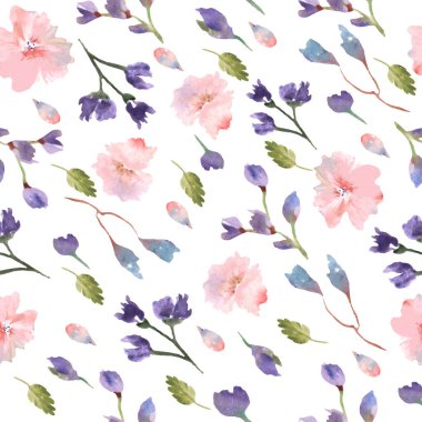 Soyut çiçek dalları ve yaprakları olan dikişsiz suluboya deseni. Beyaz arka planda el çizimi doğa çizimi. İç tasarım, ambalaj tasarımı veya yazdırma için