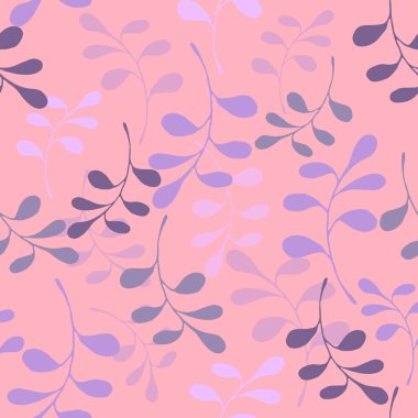 Soyut dalları ve pembe arka planda yaprakları olan sanatsal kusursuz desen. İç tasarım, ambalaj tasarımı veya yazdırma için