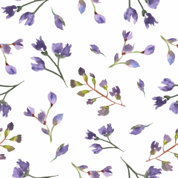 Aquarel Naadloos Patroon Met Abstracte Verschillende Paarse Bloemen Takken Met — Stockfoto