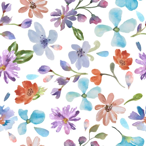Padrão Sem Costura Aquarela Com Flores Coloridas Diferentes Abstratas Ilustração — Fotografia de Stock