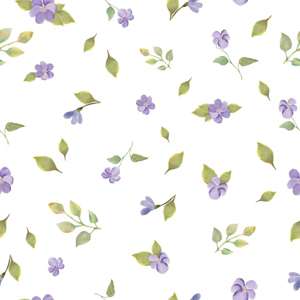 Υδατογραφία Αδιάλειπτη Μοτίβο Αφηρημένα Διαφορετικά Μπλε Λουλούδια Φύλλα Κλαδιά Χειροποίητη — Διανυσματικό Αρχείο