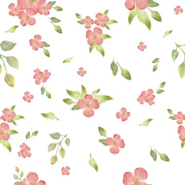 Soyut farklı çiçekler ve yapraklarla suluboya kusursuz desen. Beyaz arka planda izole edilmiş el çizimi çiçek çizimi. Paketleme, duvar kağıdı, ambalaj tasarımı ya da baskı için. Vektör EPS.