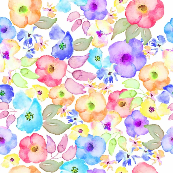 Padrão Sem Costura Floral Aquarela Com Flores Brilhantes Abstratas Folhas — Fotografia de Stock