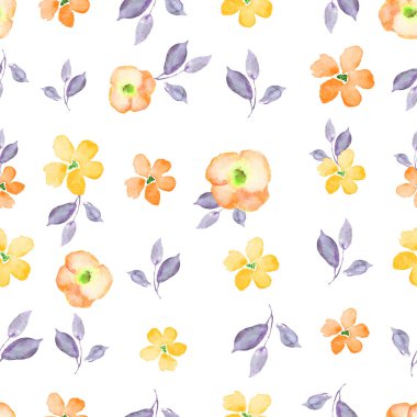  Watercolor floral seamless pattern with abstract bright flowers, leaves. Hand drawn floral illustration isolated on white background. For packaging, wallpaper, wrapping design or print. Vector EPS clipart