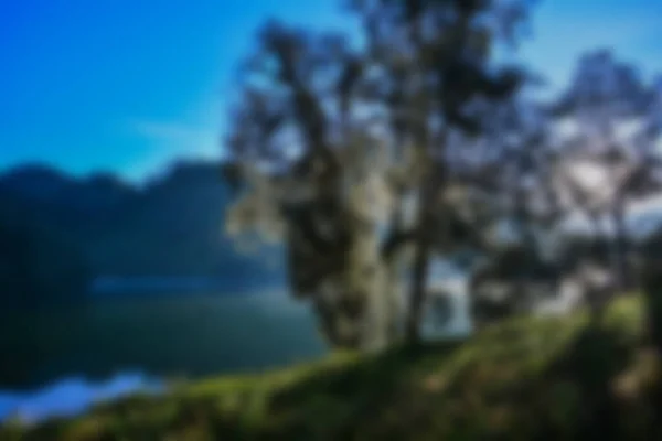 Rozmazaný Pohled Jezero Ranu Kumbolo Pohoří Semeru Bokeh Pozadí Létě — Stock fotografie