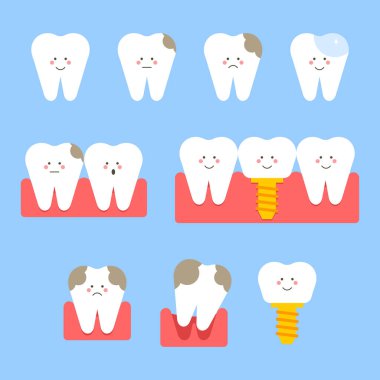 Farklı eyaletlerdeki vektör dişler. Düz Çizim.