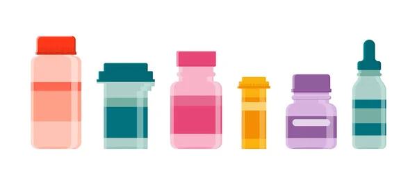 Containers Drugs Tablets Solutions Syrups Multicolored Vector Bottles Flat Style Royalty Free Stock Vectors