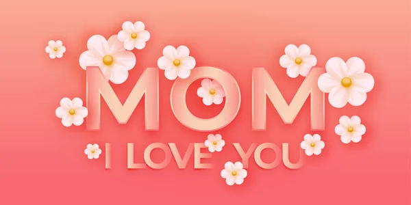 Happy Mother Day Greeting Banner Peach Background Flowers Gradients Realistic — Stock Vector