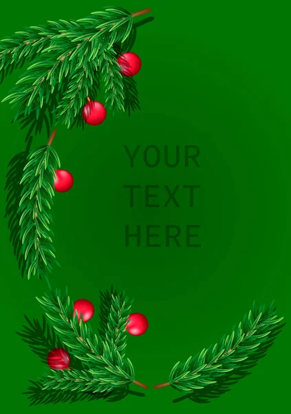 New Year Christmas Card Poster Tree Sprigs Balls Vector Illustration Stock Vector