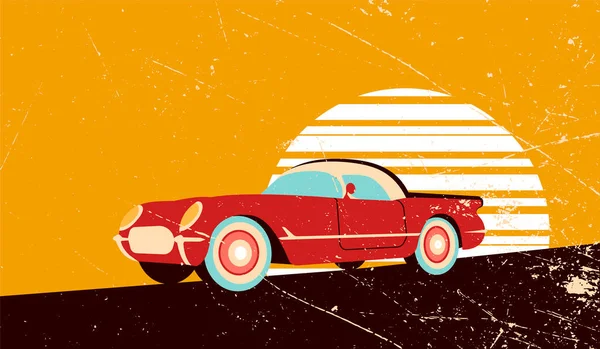 Ilustración Coches Retro Con Texturas Para Cartel Publicitario — Vector de stock