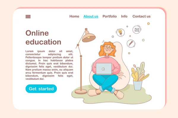 Illustration Landing Page Home Education Girl Chair Works Home Royalty Free Stock Illustrations