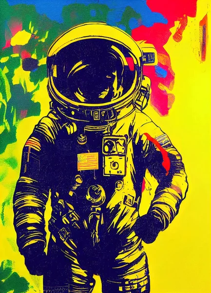 astronaut with spaceship in space color art