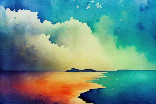 sunset over the mountains in ocean color art
