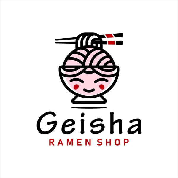 Gejša Ramen Bowl Logo Design Inspirace — Stockový vektor