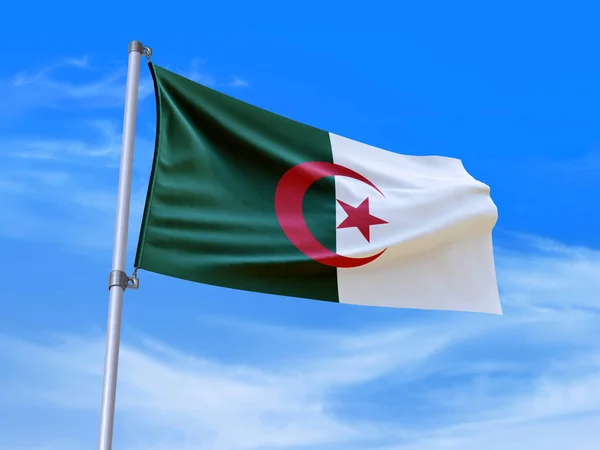 Гарний Прапор Алжиру Розмахуючи Вітром Небом Ілюстрація Рендеринг — стокове фото