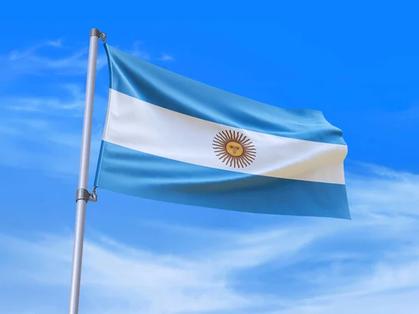 Wunderschöne Argentinische Flagge Weht Wind Mit Himmelshintergrund Illustration Render — Stockfoto