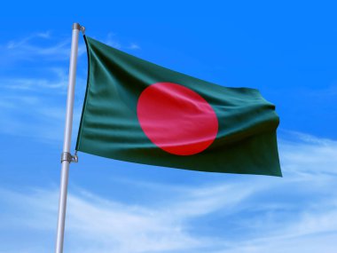 Gökyüzü arka planında rüzgarda dalgalanan güzel Bangladeş bayrağı - 3D illüstrasyon - 3D canlandırma