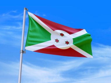 Gökyüzü arka planında rüzgarda sallanan güzel Burundi bayrağı - 3D illüstrasyon - 3D canlandırma