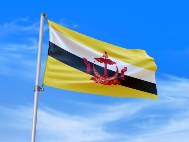 Gökyüzü arka planında rüzgarda dalgalanan güzel Brunei bayrağı - 3D illüstrasyon - 3D canlandırma