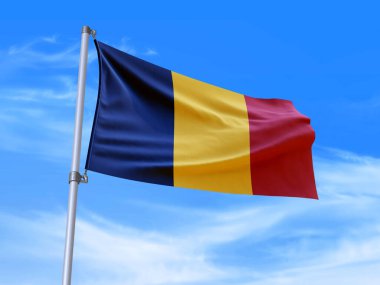 Gökyüzü arka planında rüzgarda dalgalanan güzel Chad bayrağı - 3D illüstrasyon - 3D canlandırma