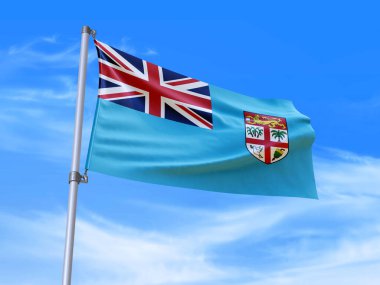 Gökyüzü arka planında rüzgarda dalgalanan güzel Fiji bayrağı - 3D illüstrasyon - 3D canlandırma