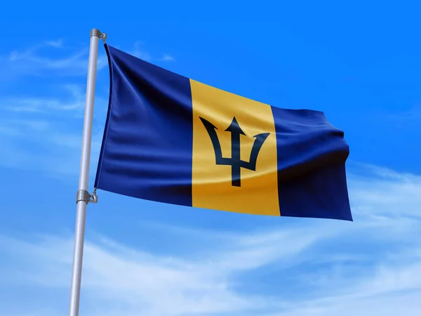 Beautiful Barbados Flag Waving Wind Sky Background Illustration Render — Stock Photo, Image