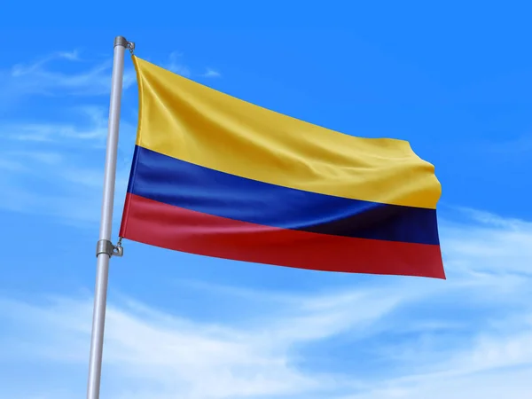 Schöne Kolumbianische Flagge Weht Wind Mit Himmelshintergrund Illustration Render — Stockfoto