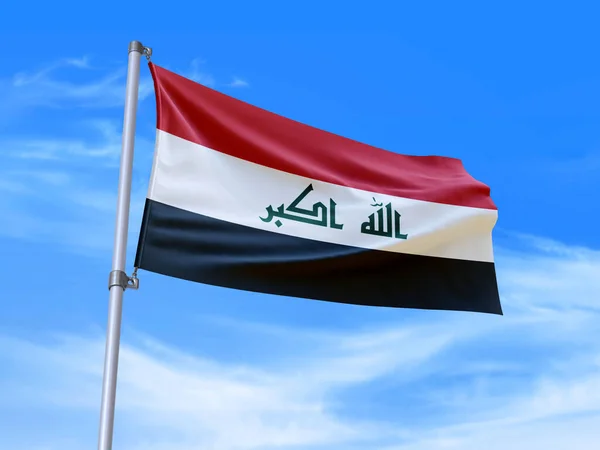 Prachtige Irak Vlag Wapperend Wind Met Lucht Achtergrond Illustratie Renderen — Stockfoto