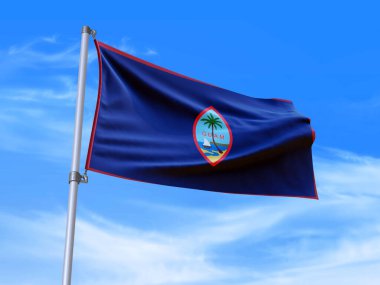 Gökyüzü arka planında rüzgarda dalgalanan güzel Guam bayrağı - 3D illüstrasyon - 3D canlandırma