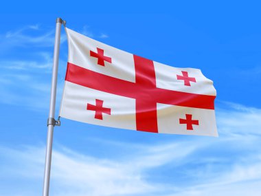 Gökyüzü arka planında rüzgarda dalgalanan güzel Georgia bayrağı - 3D illüstrasyon - 3D canlandırma