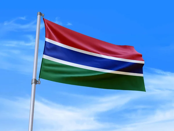 Гарний Прапор Гамбії Розмахуючи Вітром Небом Ілюстрація Зображення — стокове фото