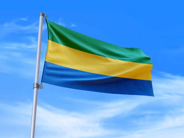 Beautiful Gabon Flag Waving Wind Sky Background Illustration Render — Stock Photo, Image