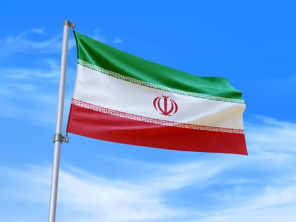 Mooie Iraanse Vlag Wapperend Wind Met Hemelse Achtergrond Illustratie Render — Stockfoto