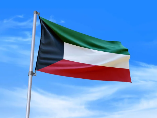 Mooie Koeweit Vlag Zwaaiend Wind Met Lucht Achtergrond Illustratie Renderen — Stockfoto