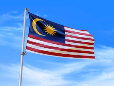 Beautiful Malaysia flag waving in the wind with sky background - 3D illustration - 3D render clipart