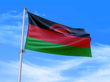 Gökyüzü arka planında rüzgarda dalgalanan güzel Malawi bayrağı - 3D illüstrasyon - 3D canlandırma