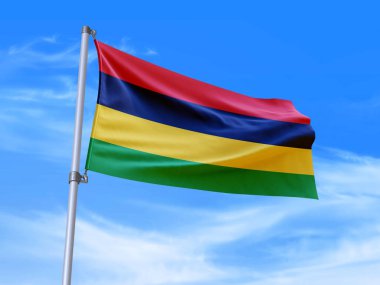 Gökyüzü arka planında rüzgarda dalgalanan güzel Mauritius bayrağı - 3D illüstrasyon - 3D canlandırma